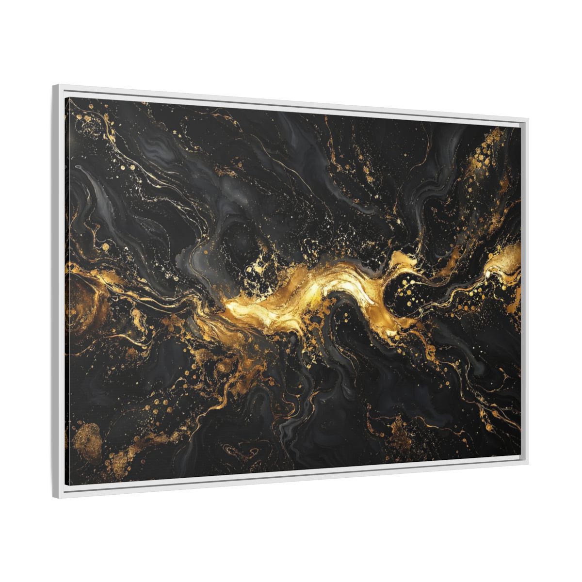 Side Mockup 7. Abstract Gold Marble Black And Gold shown as stretched canvas wall art