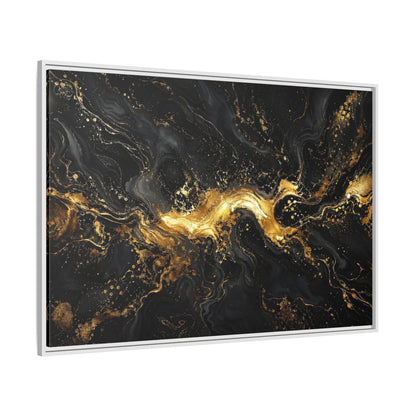 Side Mockup 7. Abstract Gold Marble Black And Gold shown as stretched canvas wall art