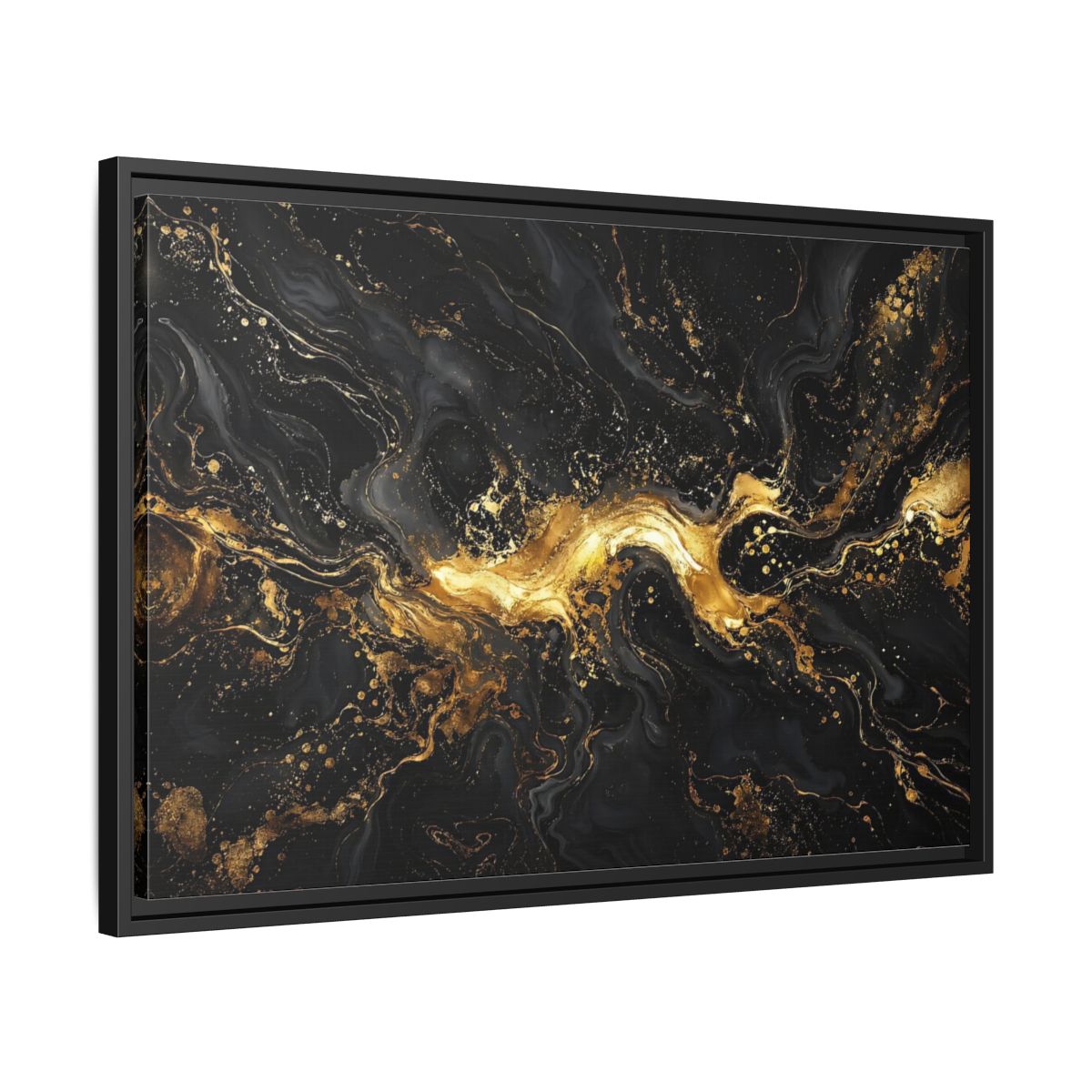 Side Mockup 14. Abstract Gold Marble Black And Gold shown as stretched canvas wall art