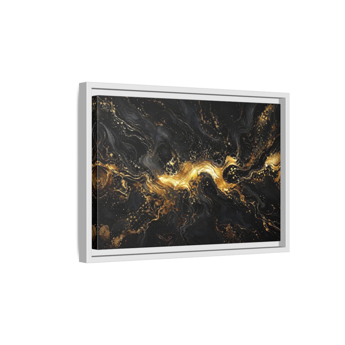 Side Mockup 4. Abstract Gold Marble Black And Gold shown as stretched canvas wall art