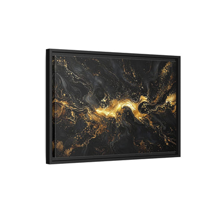 Side Mockup 3. Abstract Gold Marble Black And Gold shown as stretched canvas wall art