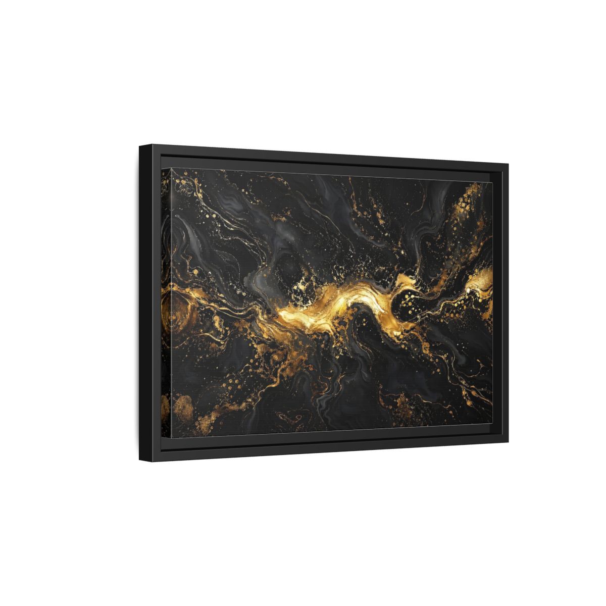 Side Mockup 6. Abstract Gold Marble Black And Gold shown as stretched canvas wall art