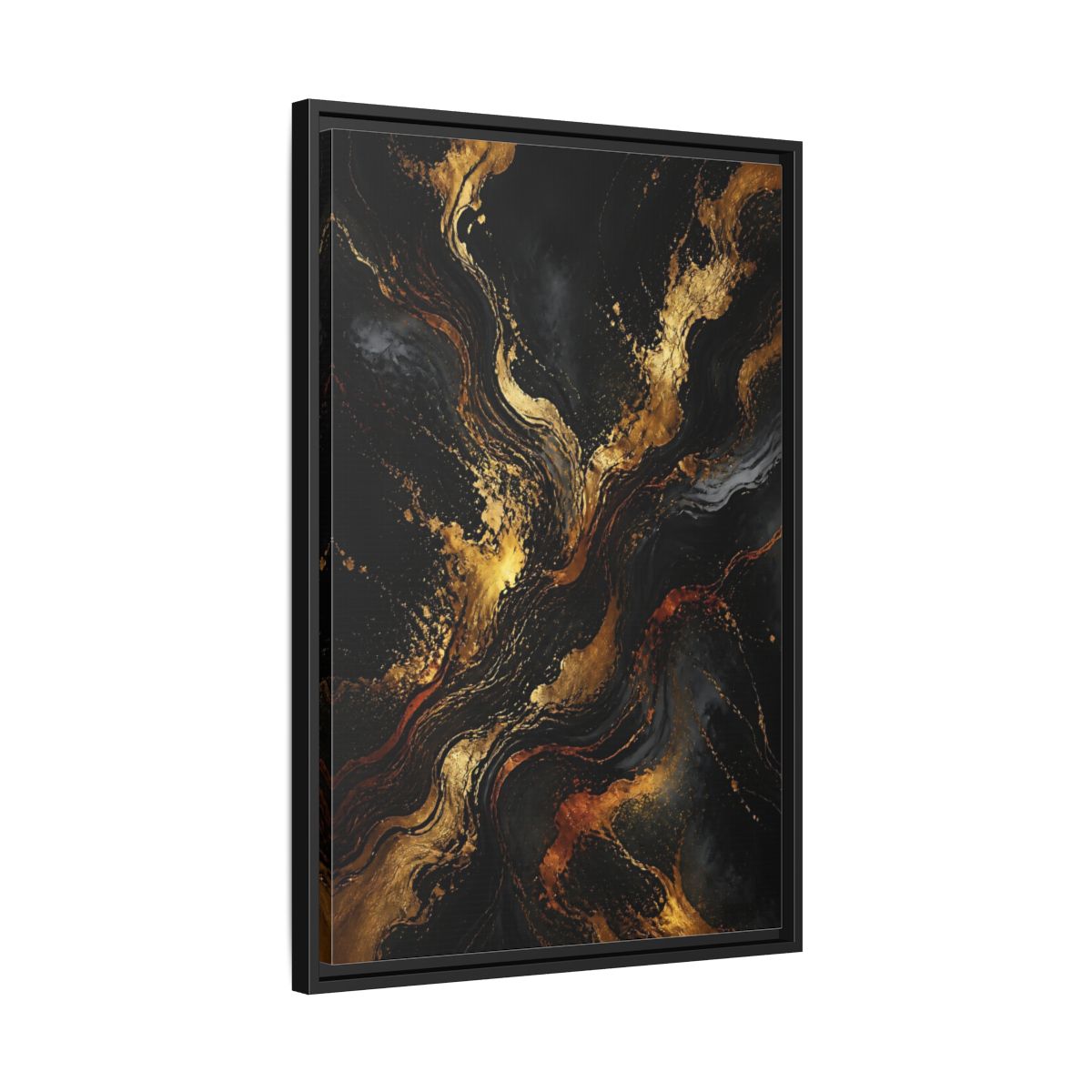 Side Mockup 14. Abstract Gold Marble Black And Gold shown as stretched canvas wall art