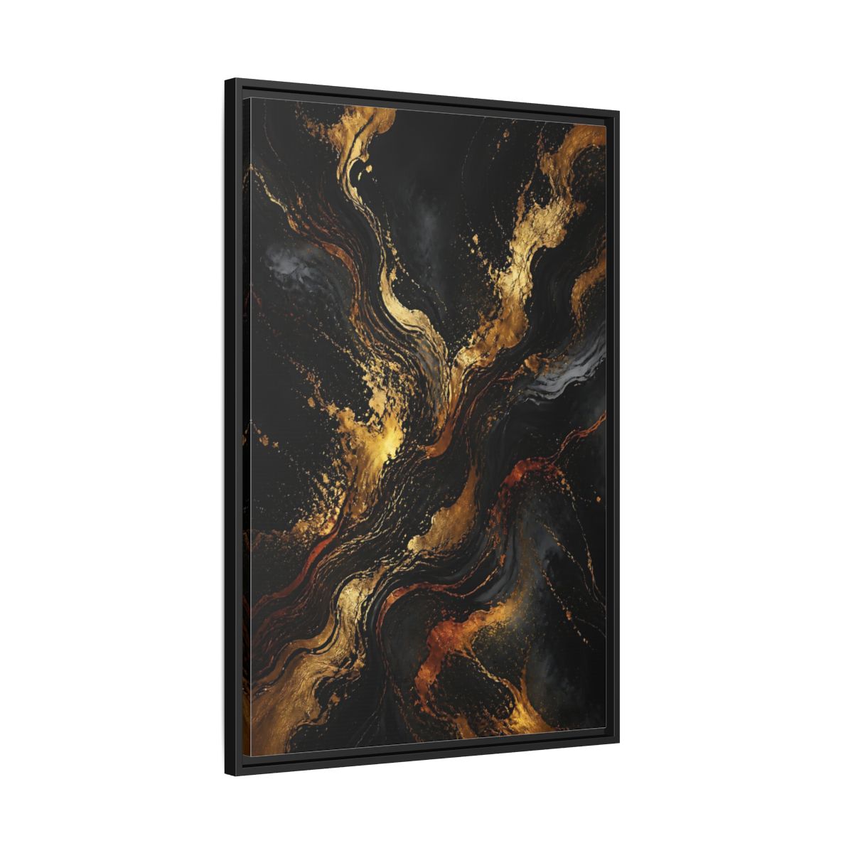 Side Mockup 13. Abstract Gold Marble Black And Gold shown as stretched canvas wall art