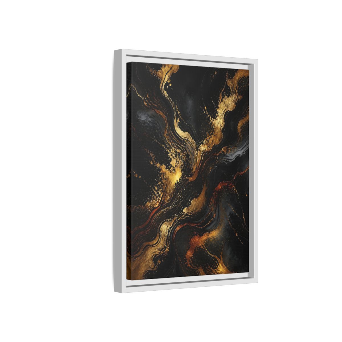 Side Mockup 4. Abstract Gold Marble Black And Gold shown as stretched canvas wall art