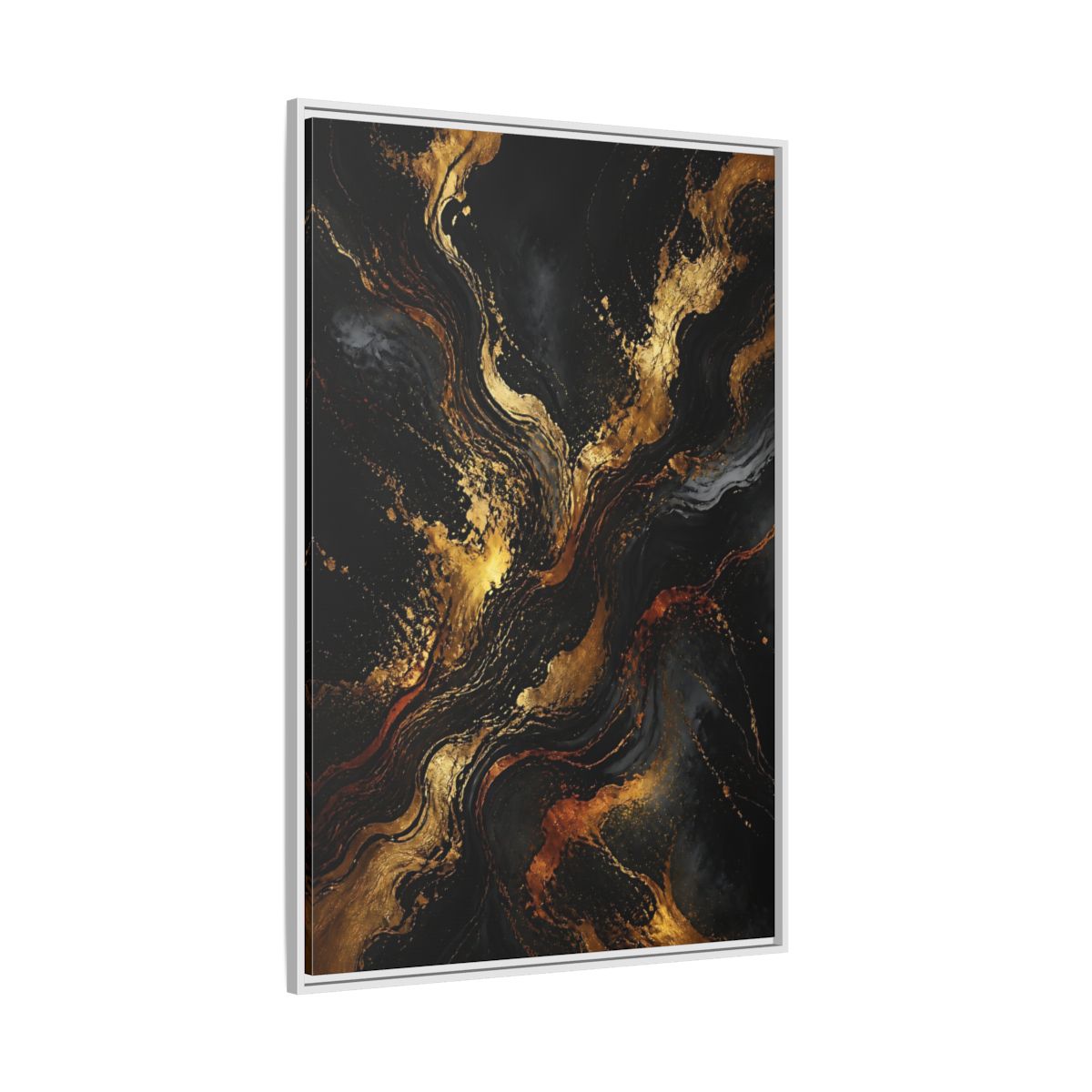 Side Mockup 7. Abstract Gold Marble Black And Gold shown as stretched canvas wall art