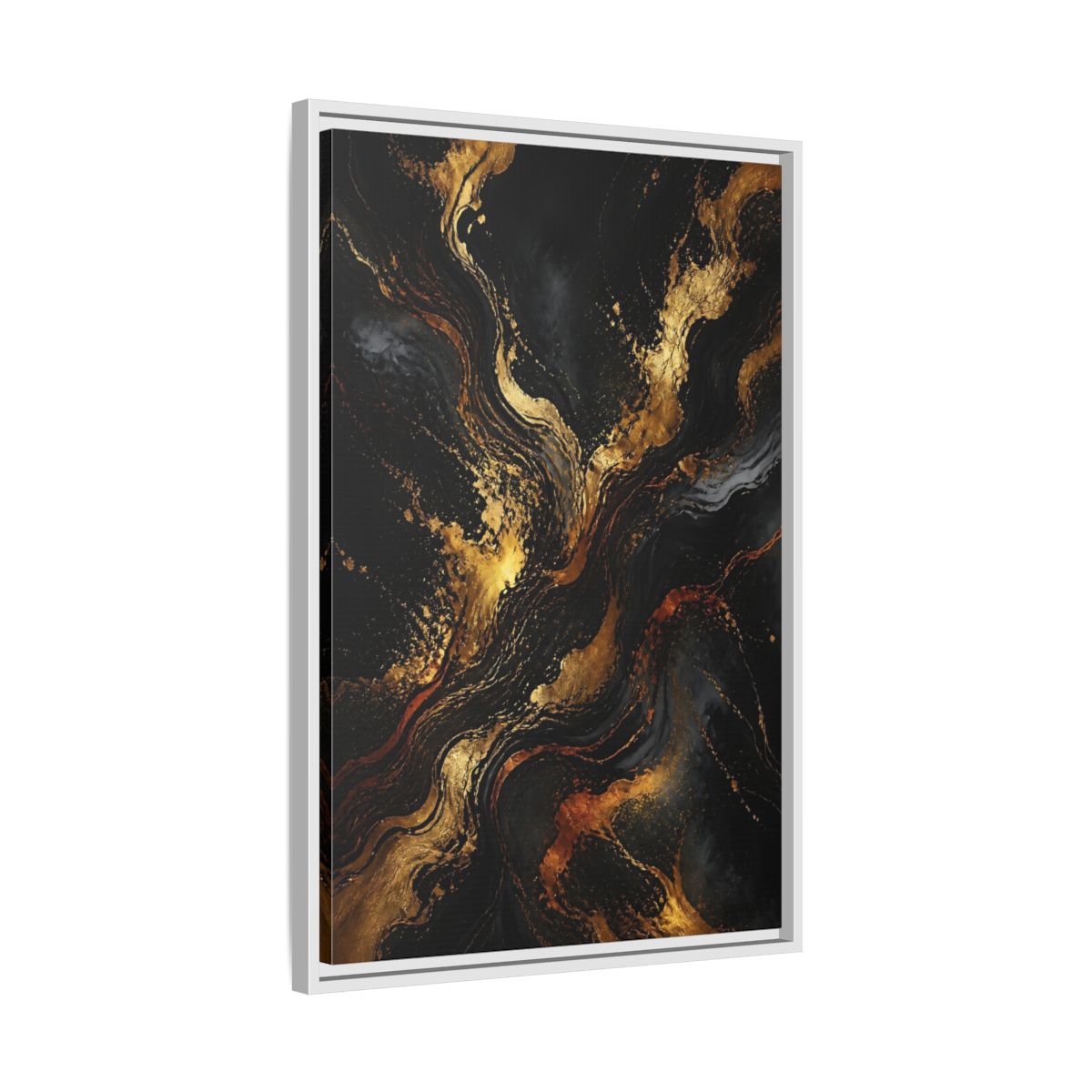 Side Mockup 10. Abstract Gold Marble Black And Gold shown as stretched canvas wall art