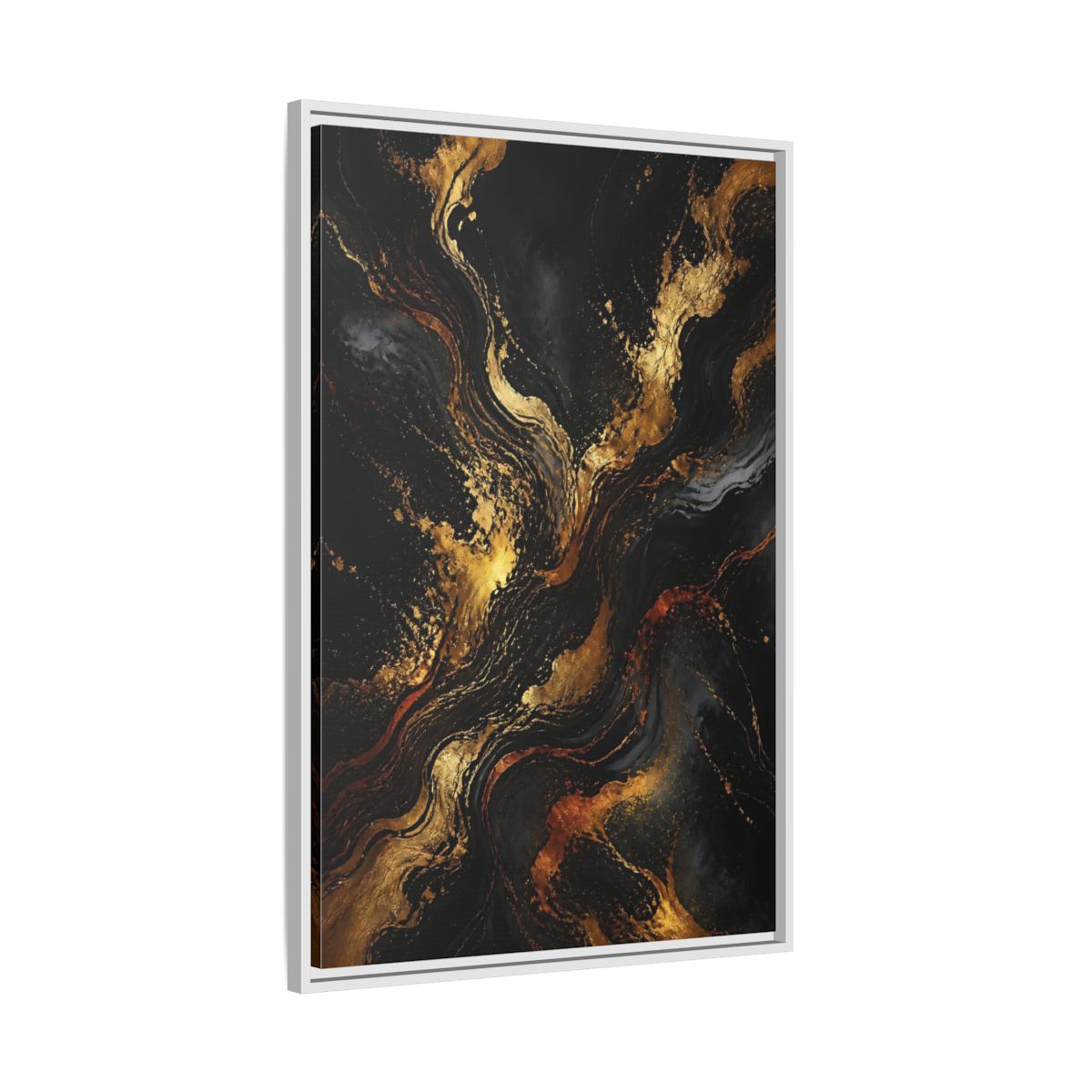 Side Mockup 9. Abstract Gold Marble Black And Gold shown as stretched canvas wall art