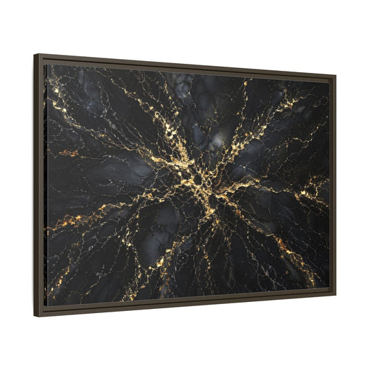 Main Mockup. Abstract Gold Marble Black And Gold shown as stretched canvas wall art
