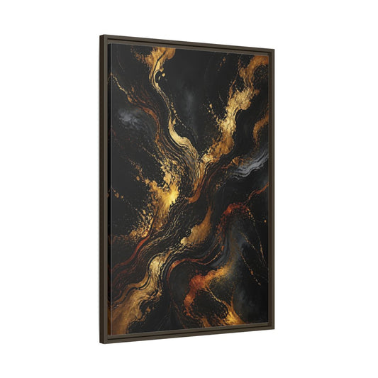 Main Mockup. Abstract Gold Marble Black And Gold shown as stretched canvas wall art