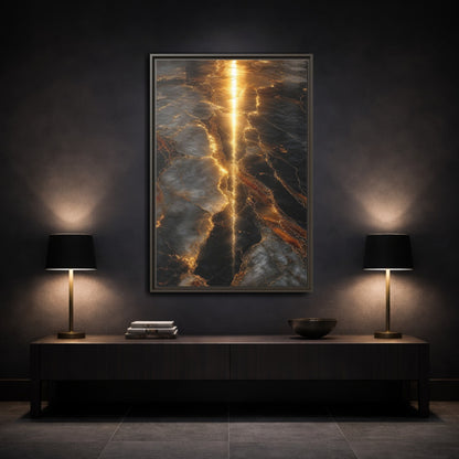 Abstract Gold Marble Black and Framed Canvas Wall Art - Living Room Decor Above Console Table shown as canvas wall art