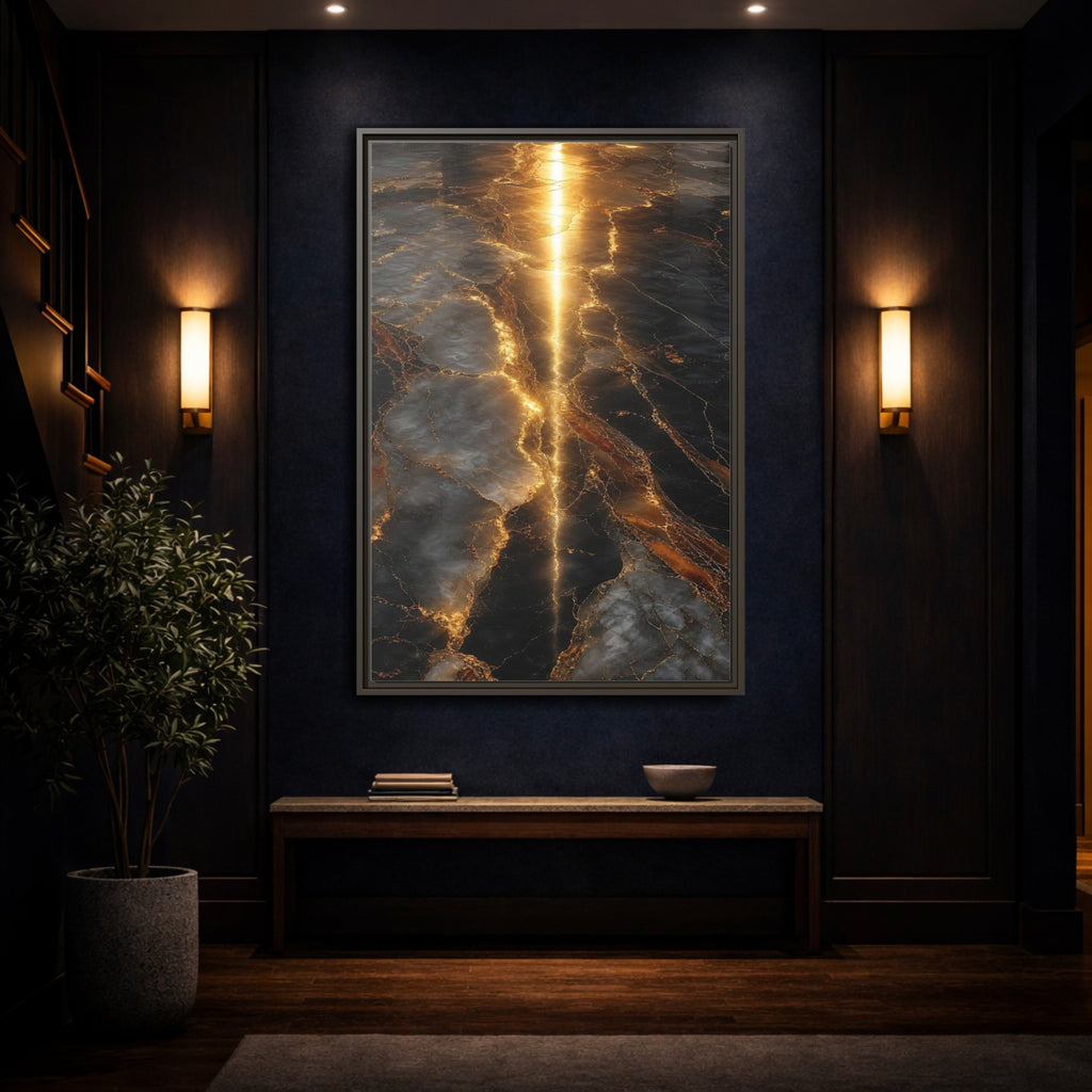 Mockup 4. Abstract Gold Marble Black And Gold shown as stretched canvas wall art
