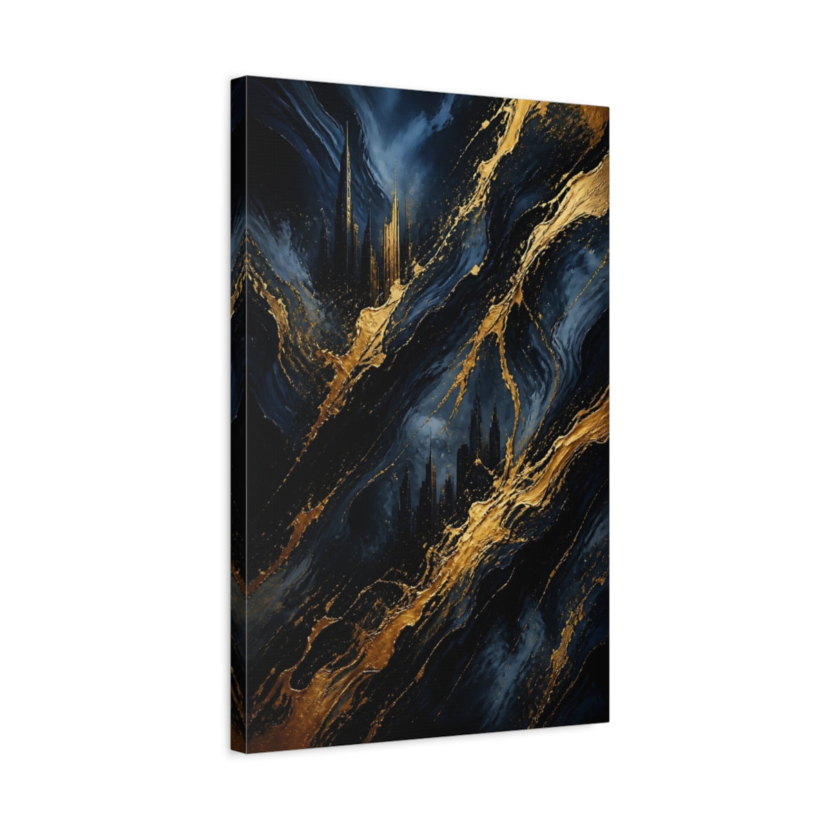 Side Mockup 3. Abstract Gold Skyline shown as canvas print