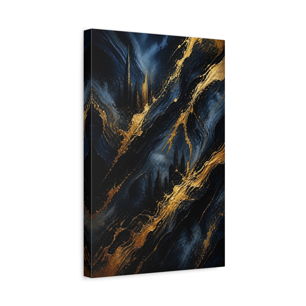 Side Mockup 4. Abstract Gold Skyline shown as canvas print