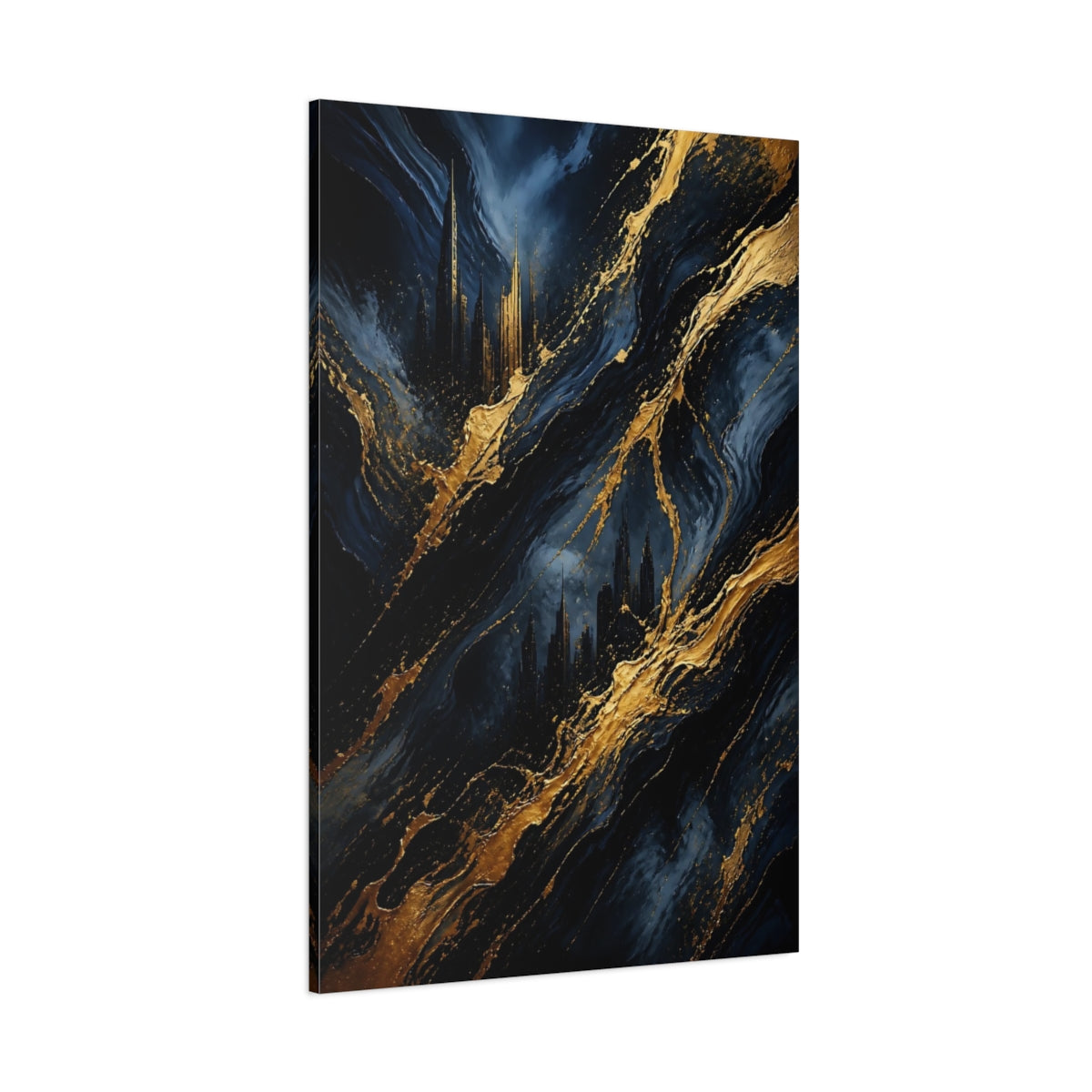 Side Mockup 1. Abstract Gold Skyline shown as canvas print