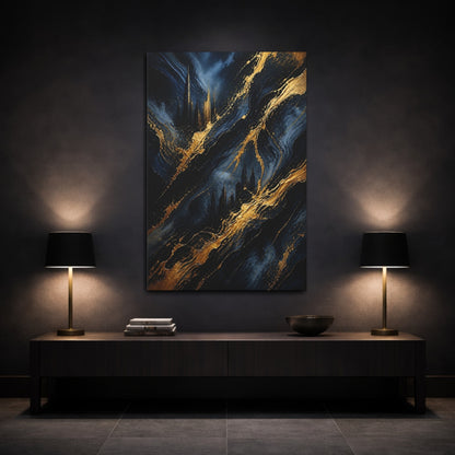 Mockup 3. Abstract Gold Skyline shown as canvas print