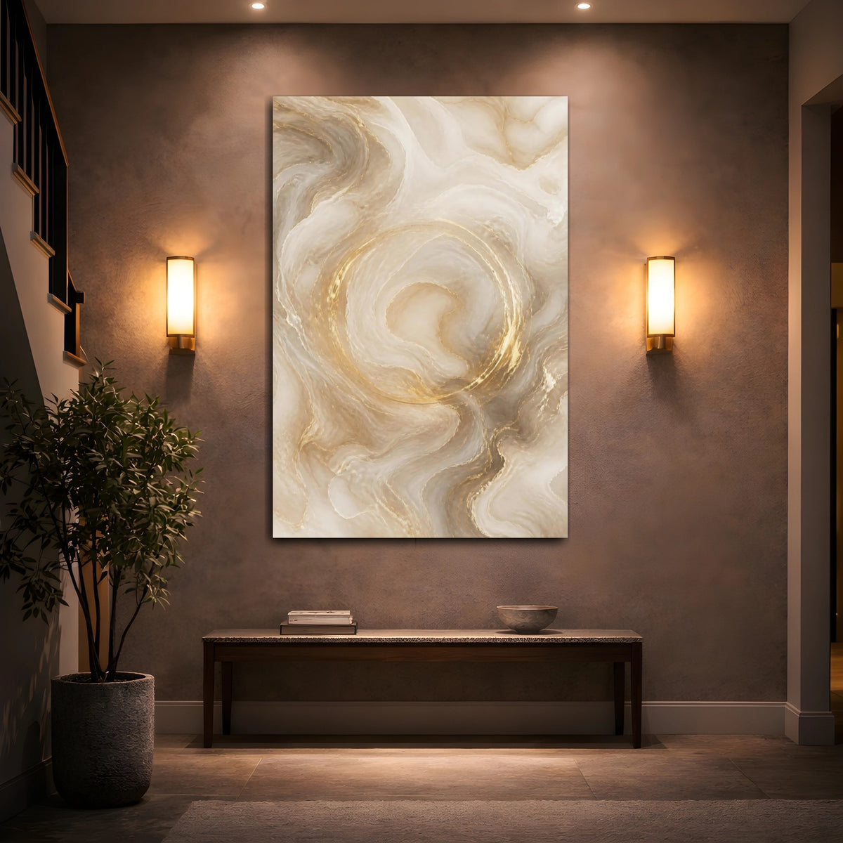 Mockup 2. Abstract Gold Swirl shown as canvas print