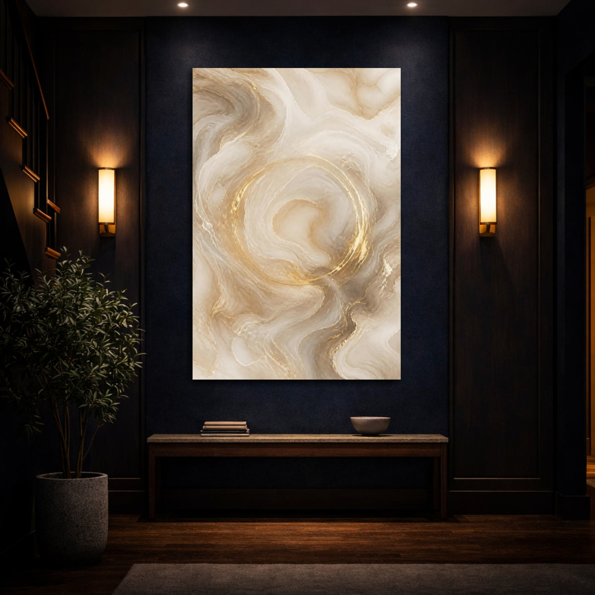 Mockup 4. Abstract Gold Swirl shown as canvas print