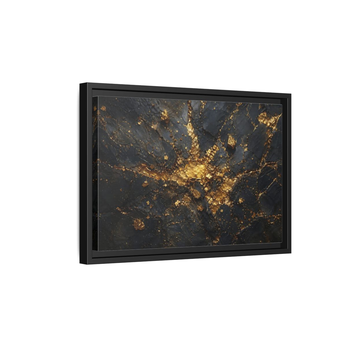 Side Mockup 6. Abstract Gold Texture Black And Gold Abstract shown as stretched canvas wall art