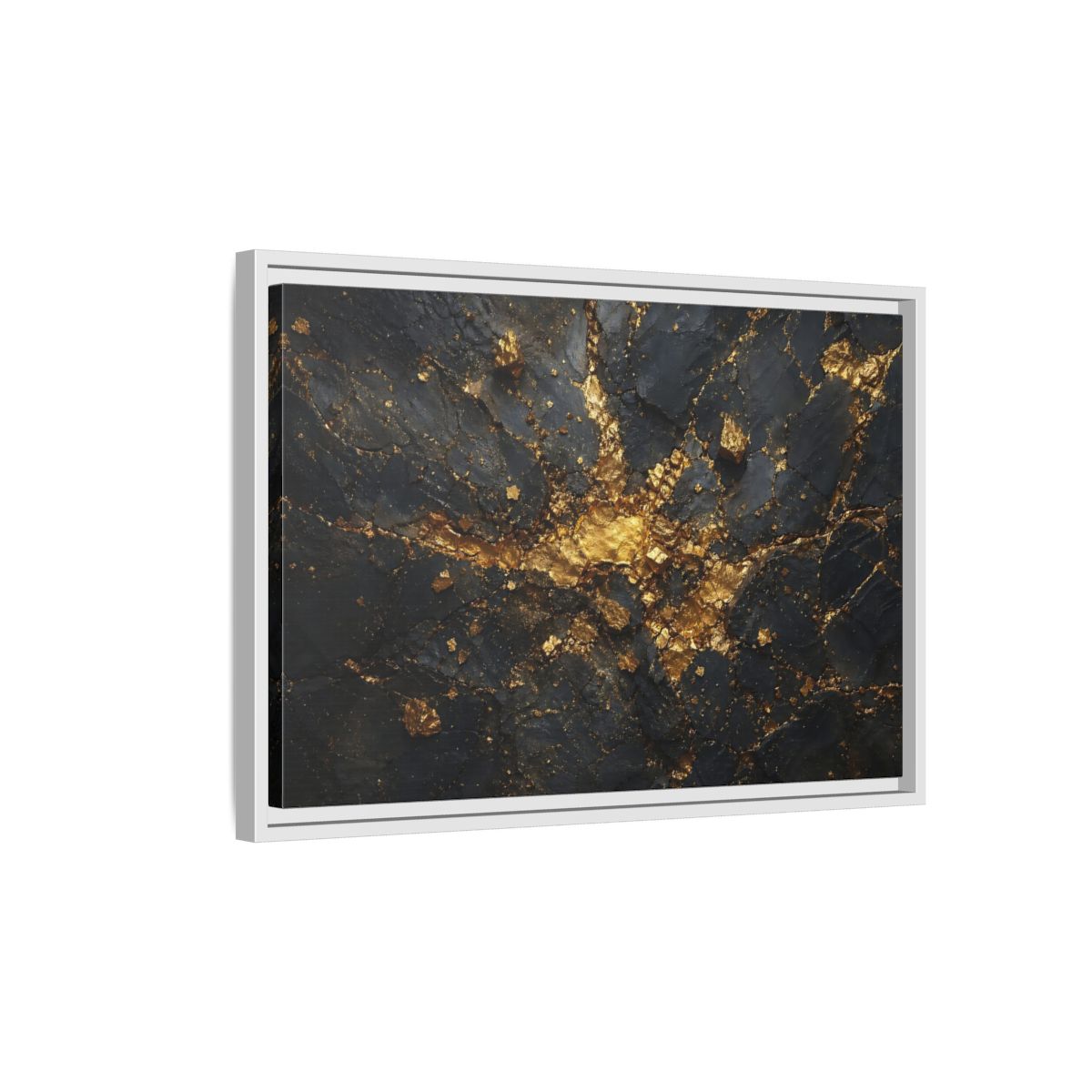 Side Mockup 1. Abstract Gold Texture Black And Gold Abstract shown as stretched canvas wall art