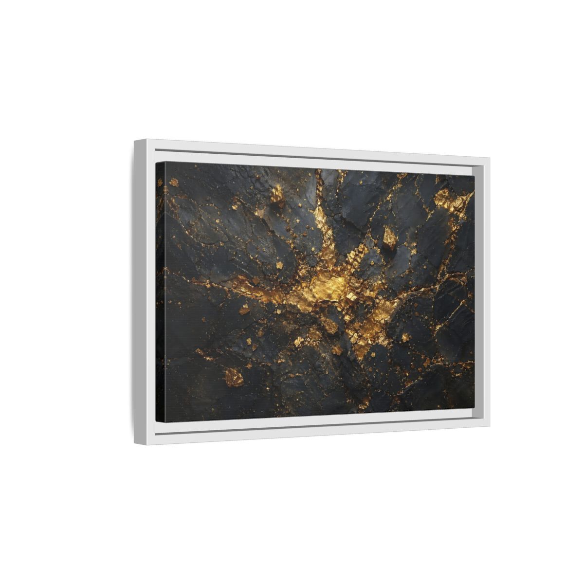 Side Mockup 4. Abstract Gold Texture Black And Gold Abstract shown as stretched canvas wall art