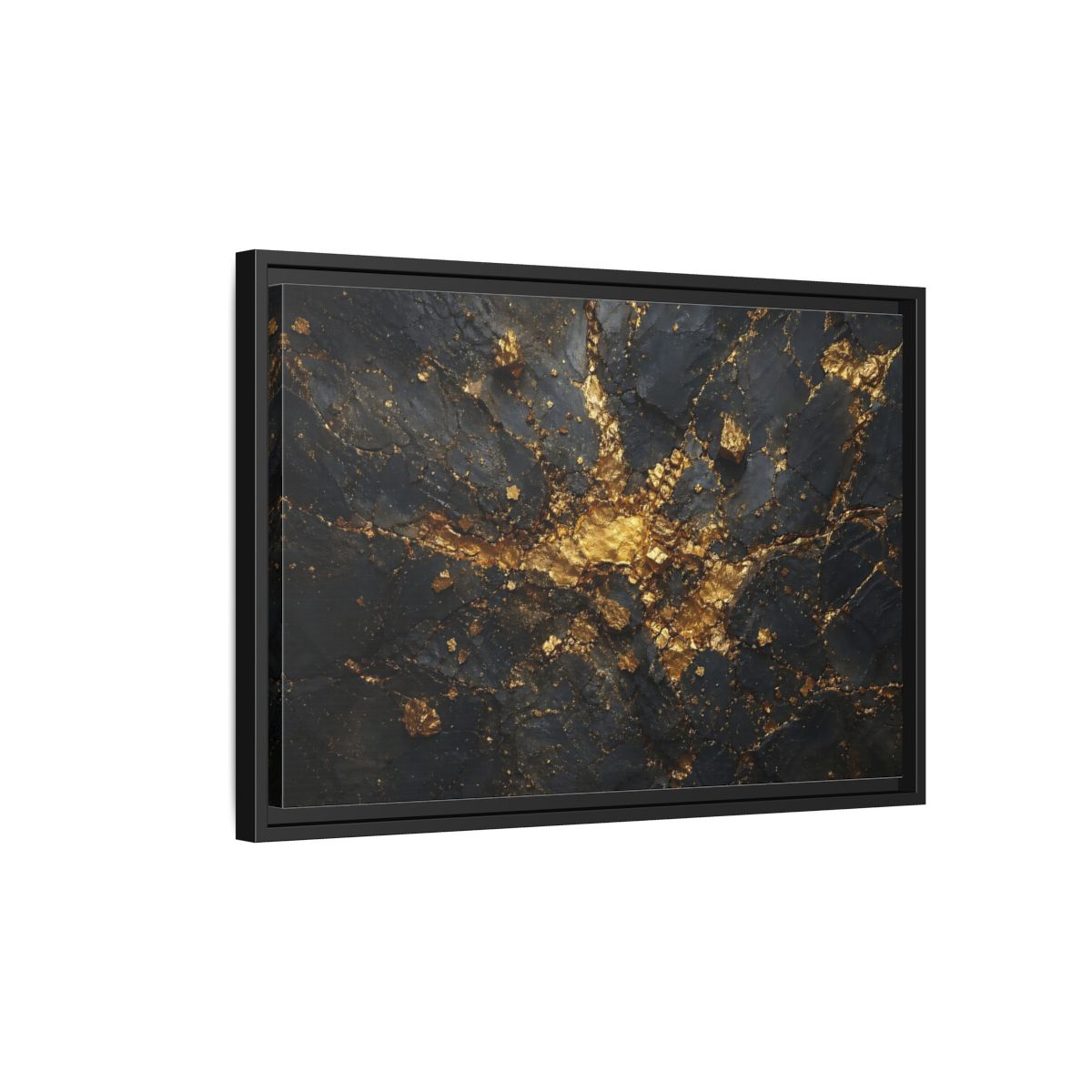 Side Mockup 3. Abstract Gold Texture Black And Gold Abstract shown as stretched canvas wall art