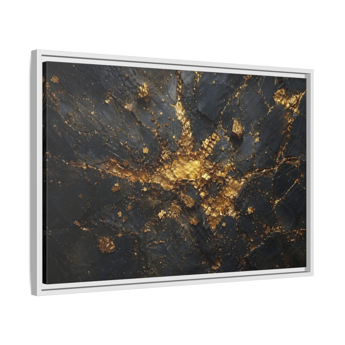 Side Mockup 10. Abstract Gold Texture Black And Gold Abstract shown as stretched canvas wall art