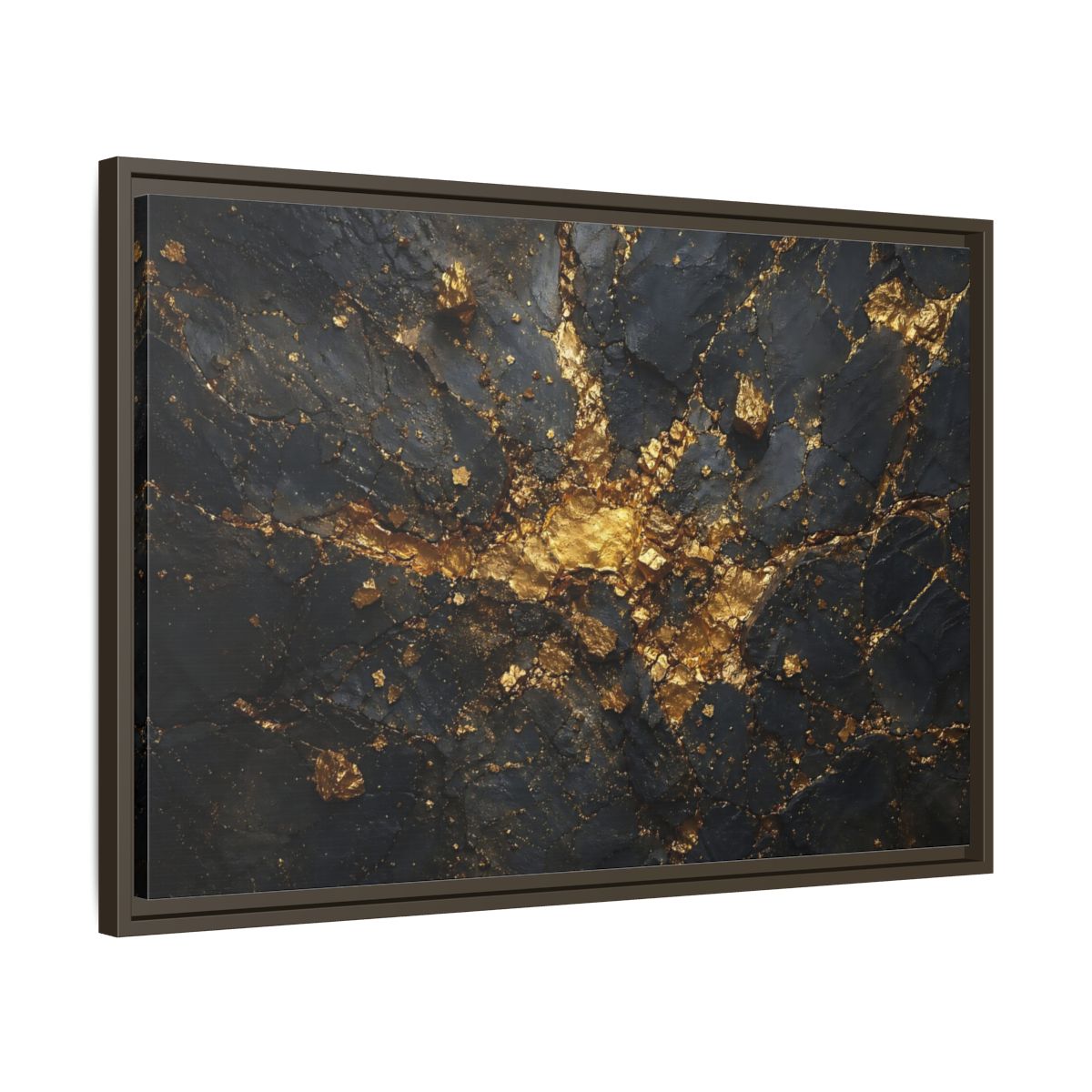 Side Mockup 11. Abstract Gold Texture Black And Gold Abstract shown as stretched canvas wall art
