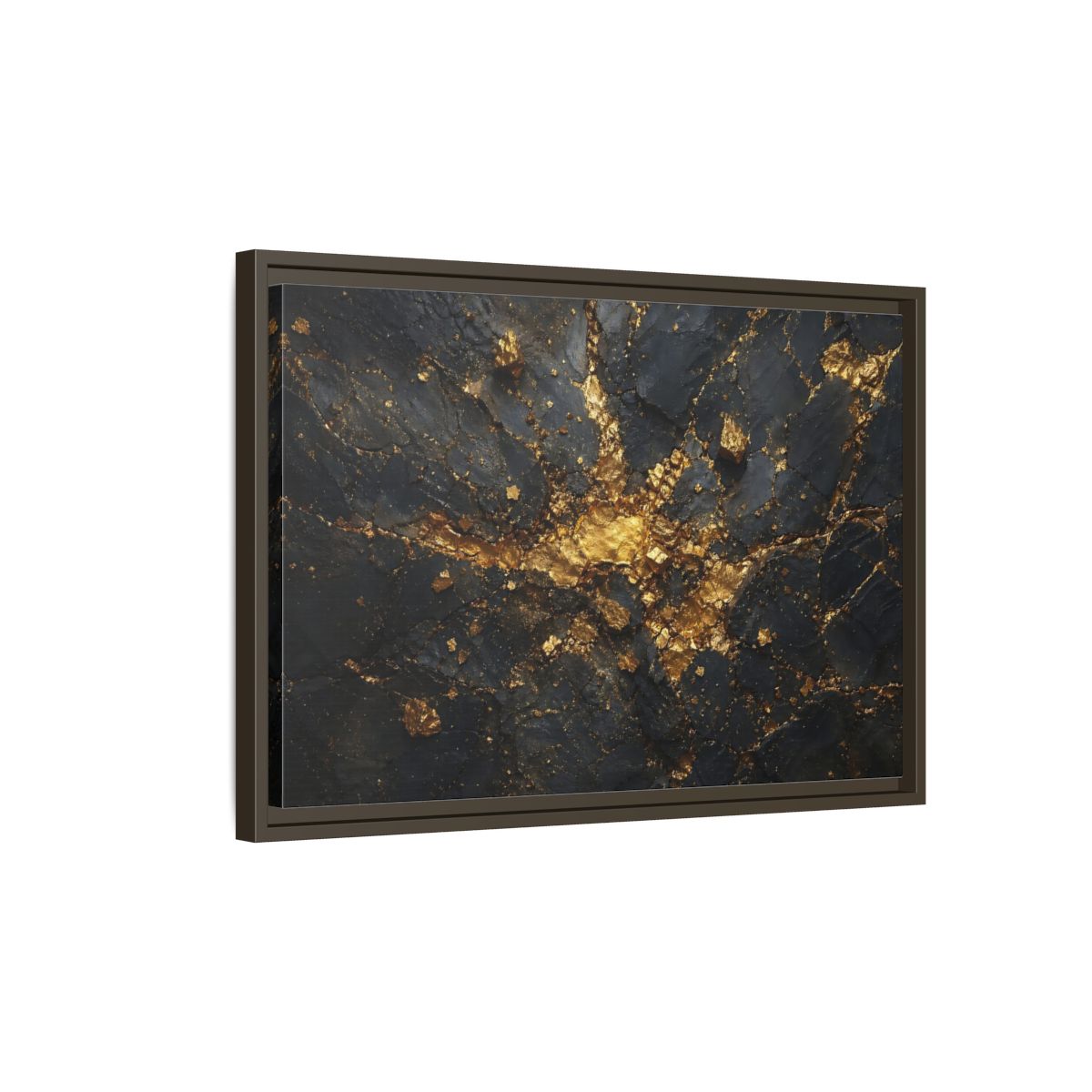 Side Mockup 2. Abstract Gold Texture Black And Gold Abstract shown as stretched canvas wall art