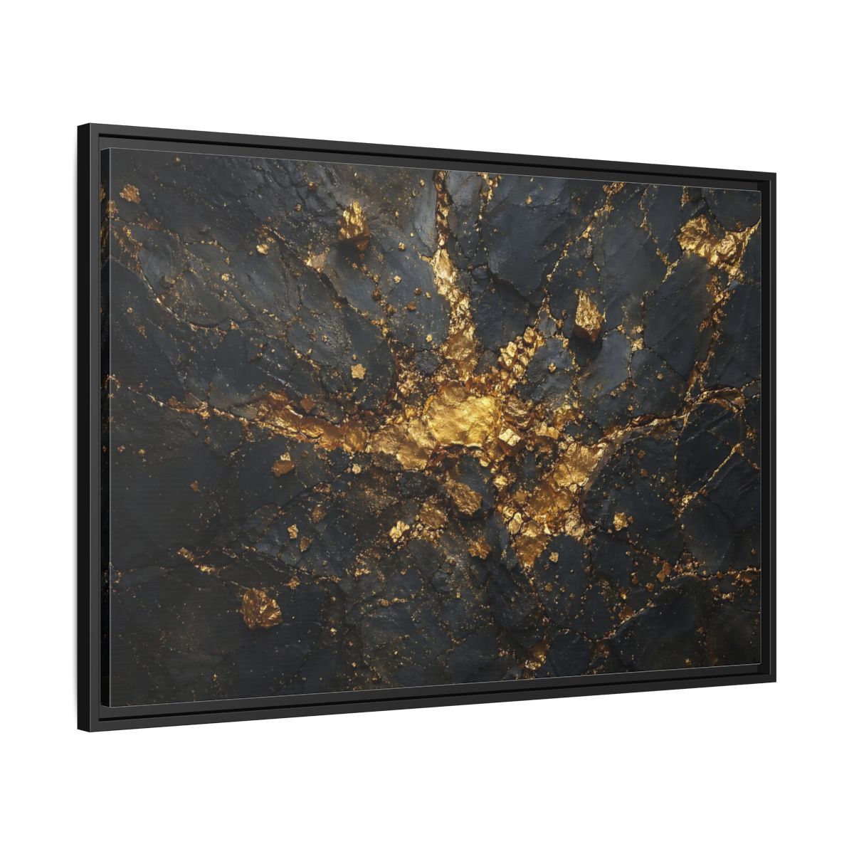 Side Mockup 13. Abstract Gold Texture Black And Gold Abstract shown as stretched canvas wall art