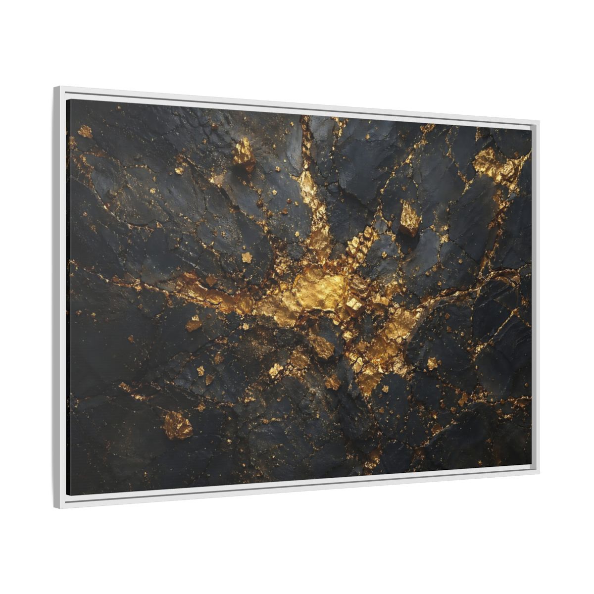 Side Mockup 7. Abstract Gold Texture Black And Gold Abstract shown as stretched canvas wall art