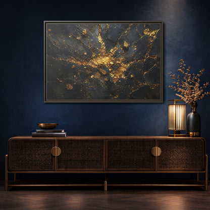 Mockup 4. Abstract Gold Texture Black And Gold Abstract shown as stretched canvas wall art