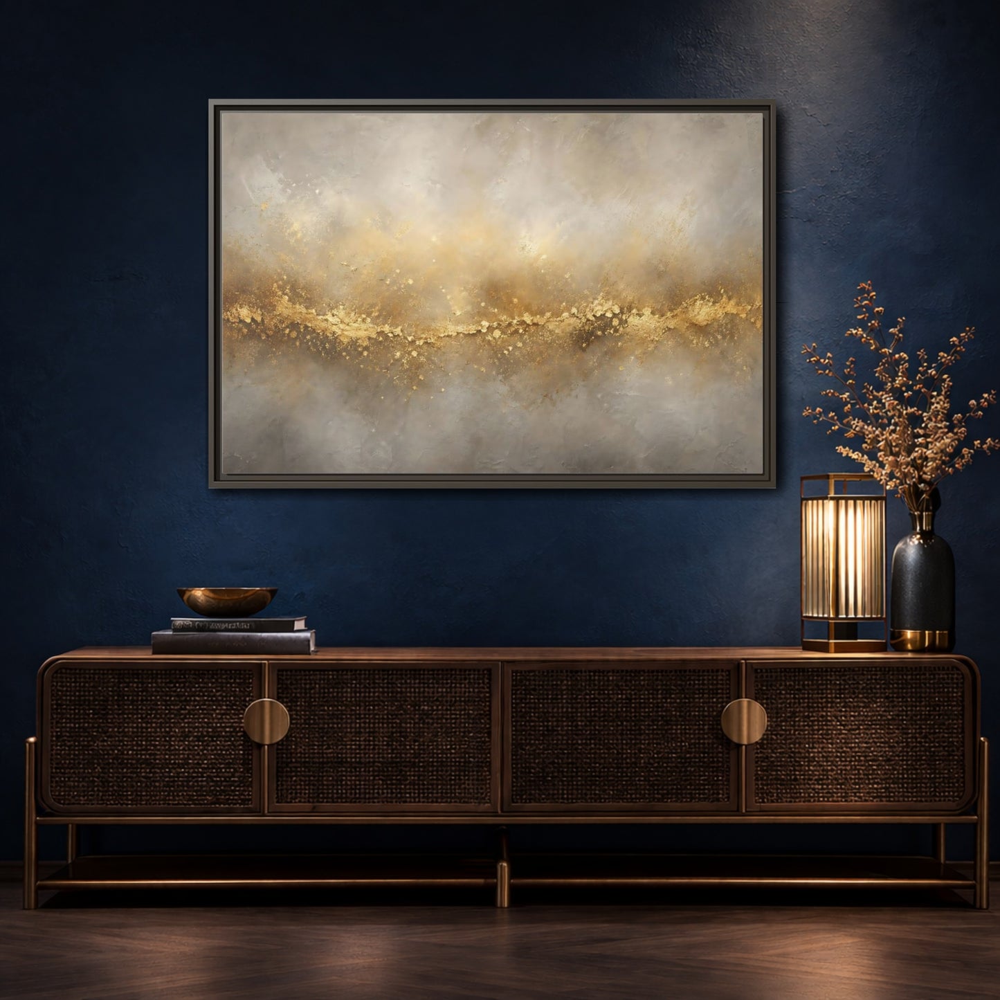 Mockup 4. Abstract Gold Texture Gold And Gray shown as stretched canvas wall art
