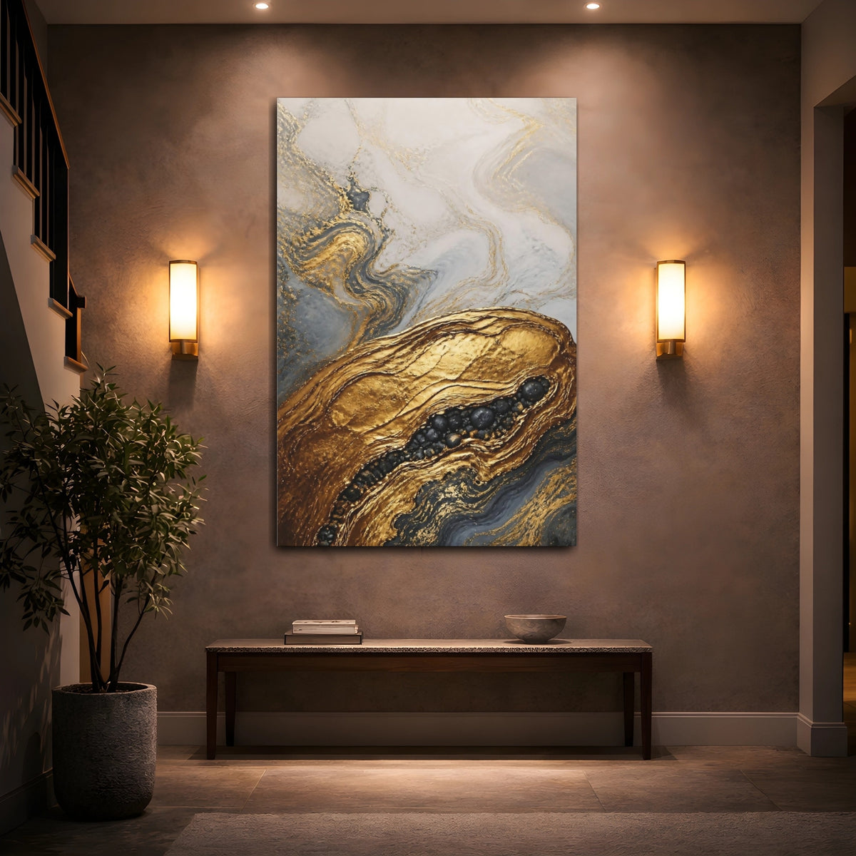 Mockup 2. Abstract Gold Vein Accent shown as canvas print