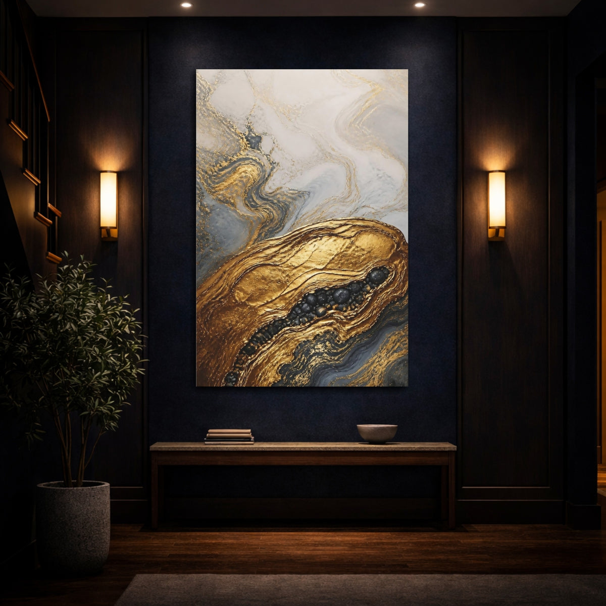 Mockup 4. Abstract Gold Vein Accent shown as canvas print