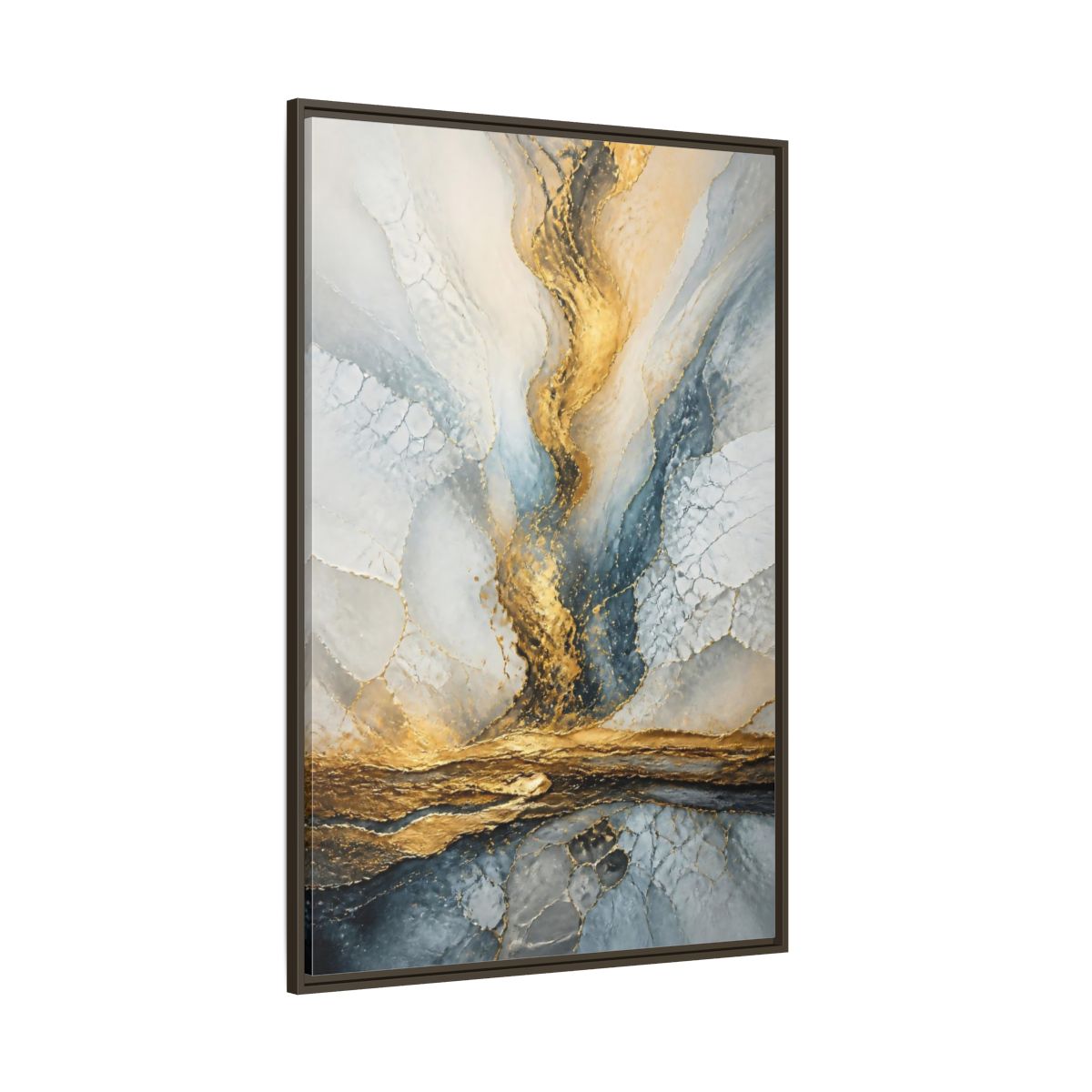 Side Mockup 8. Abstract Gold Vein shown as framed canvas print
