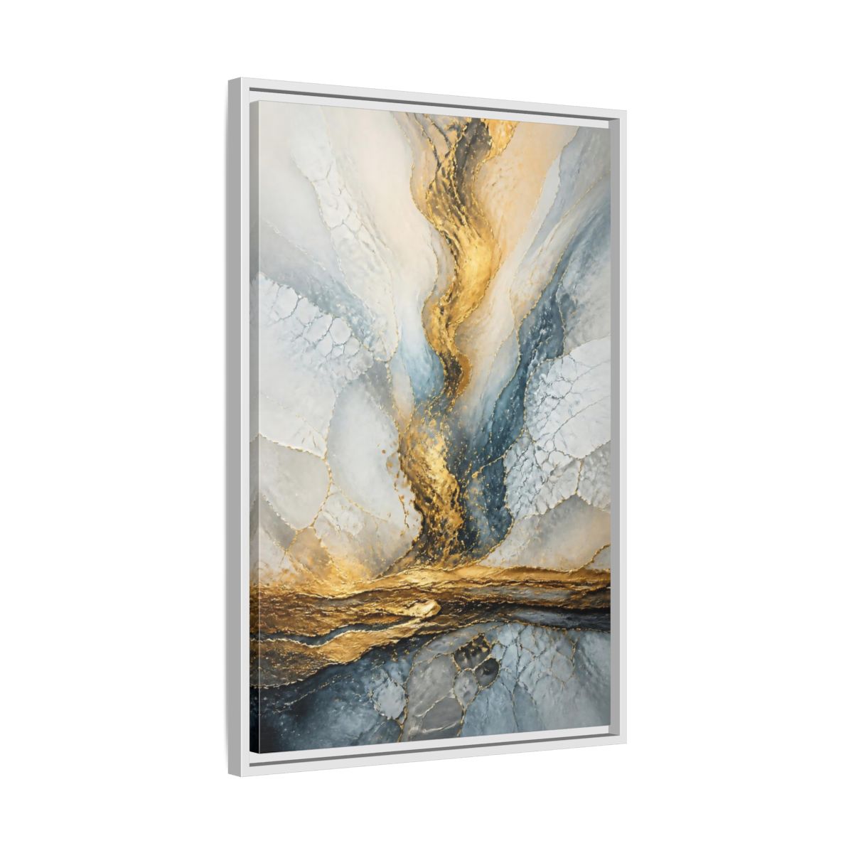 Side Mockup 10. Abstract Gold Vein shown as framed canvas print