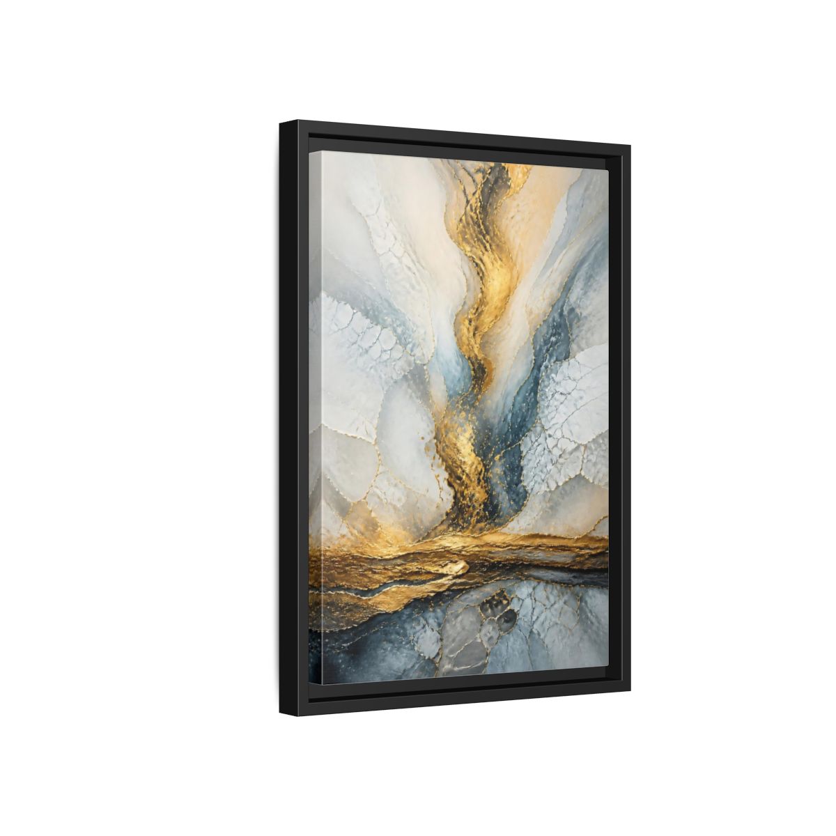 Side Mockup 6. Abstract Gold Vein shown as framed canvas print
