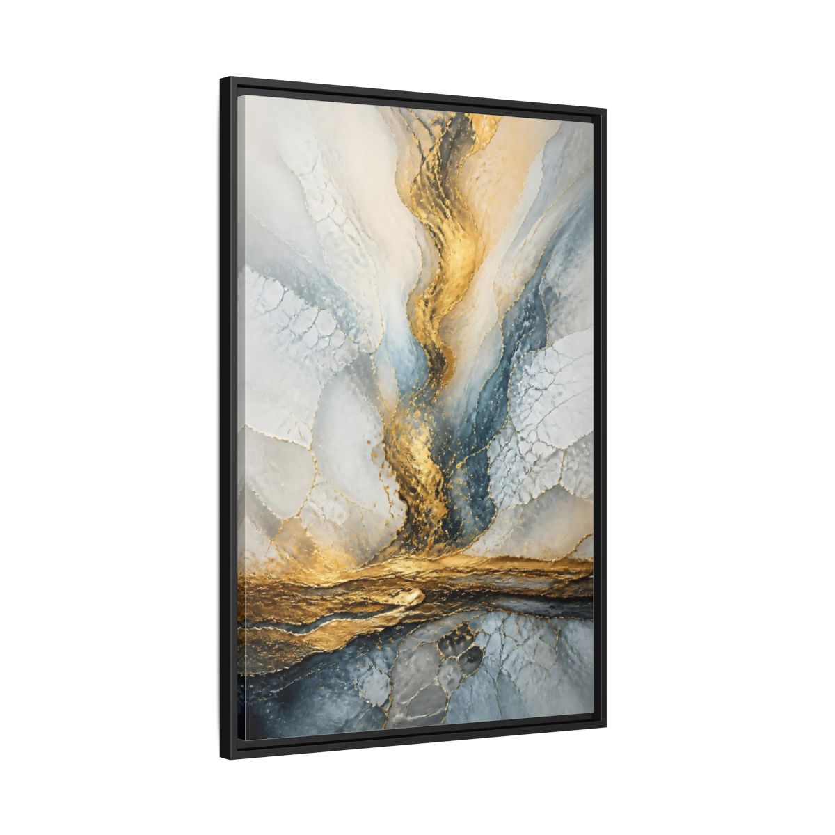 Side Mockup 13. Abstract Gold Vein shown as framed canvas print