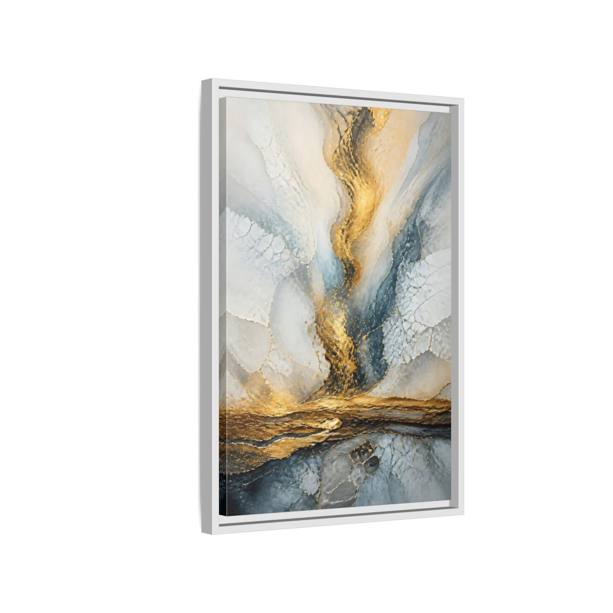 Side Mockup 1. Abstract Gold Vein shown as framed canvas print