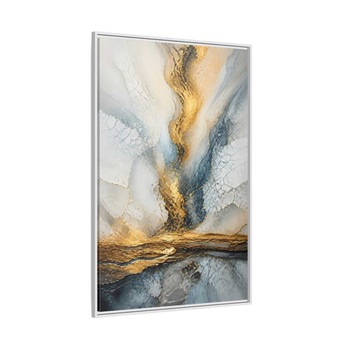 Side Mockup 7. Abstract Gold Vein shown as framed canvas print