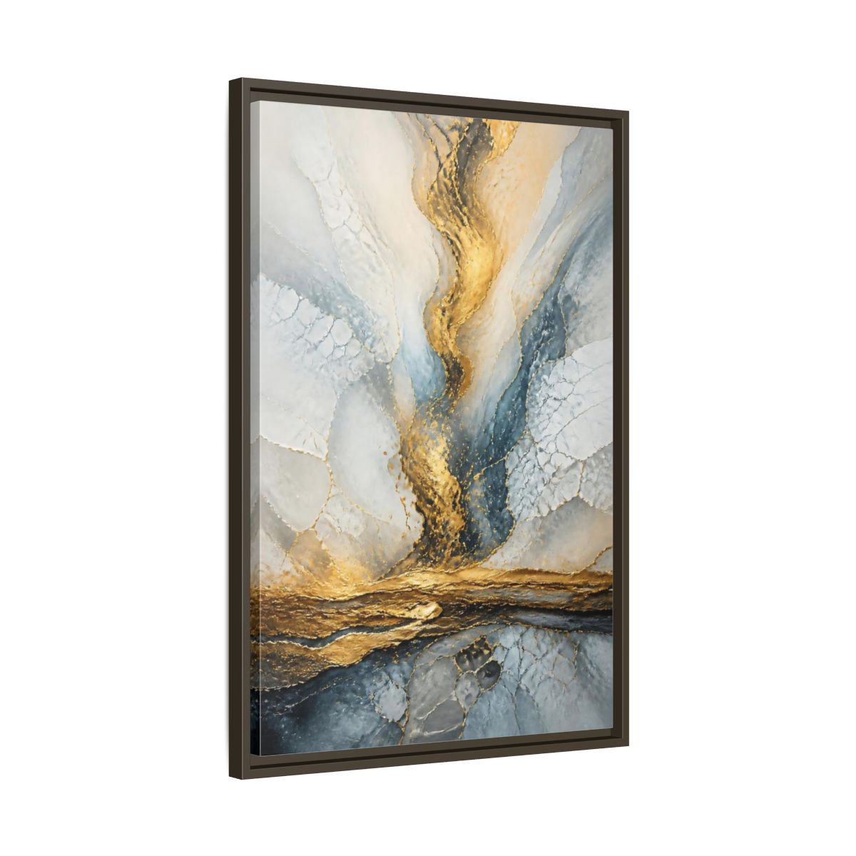 Side Mockup 11. Abstract Gold Vein shown as framed canvas print