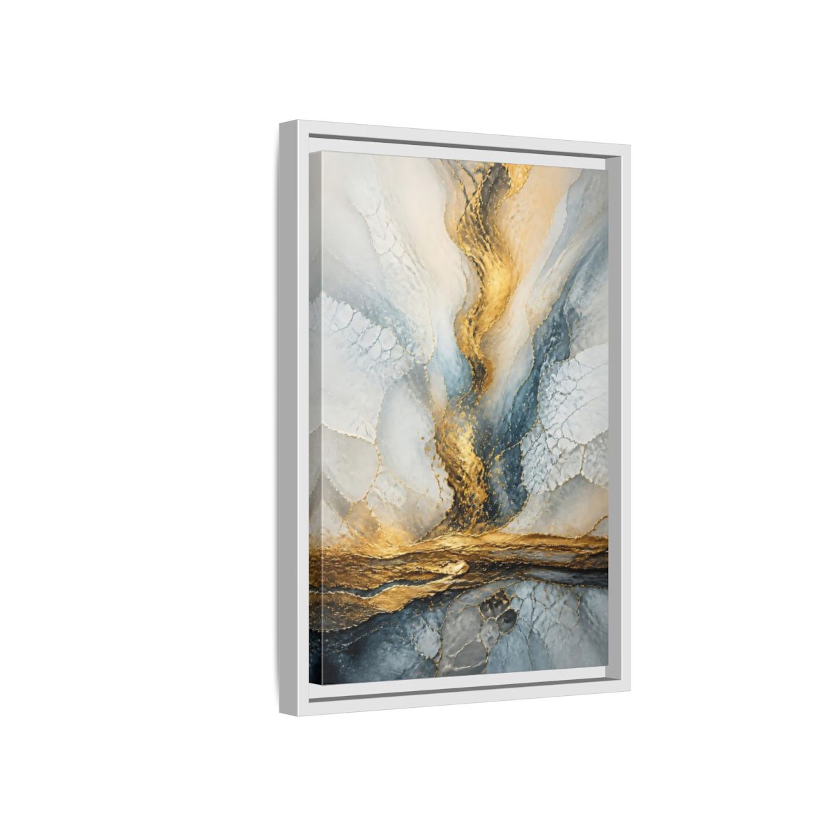 Side Mockup 4. Abstract Gold Vein shown as framed canvas print