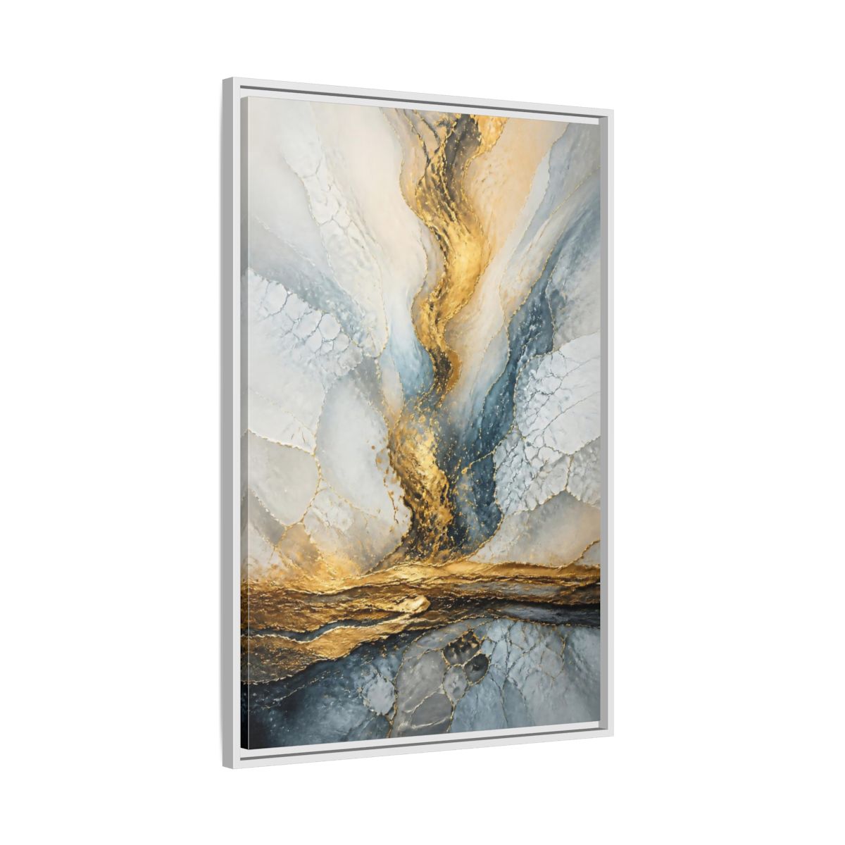 Side Mockup 9. Abstract Gold Vein shown as framed canvas print