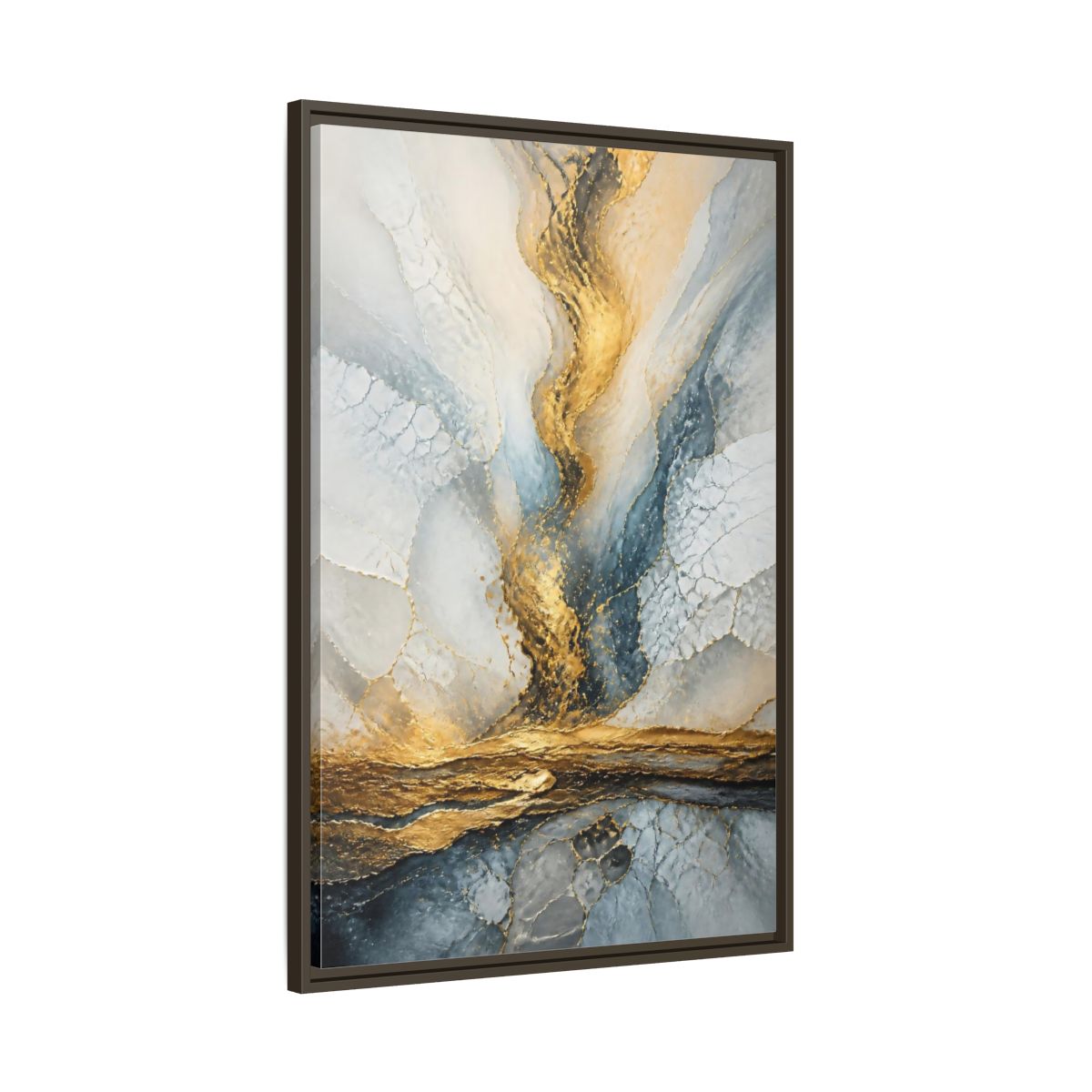 Main Mockup. Abstract Gold Vein shown as framed canvas print