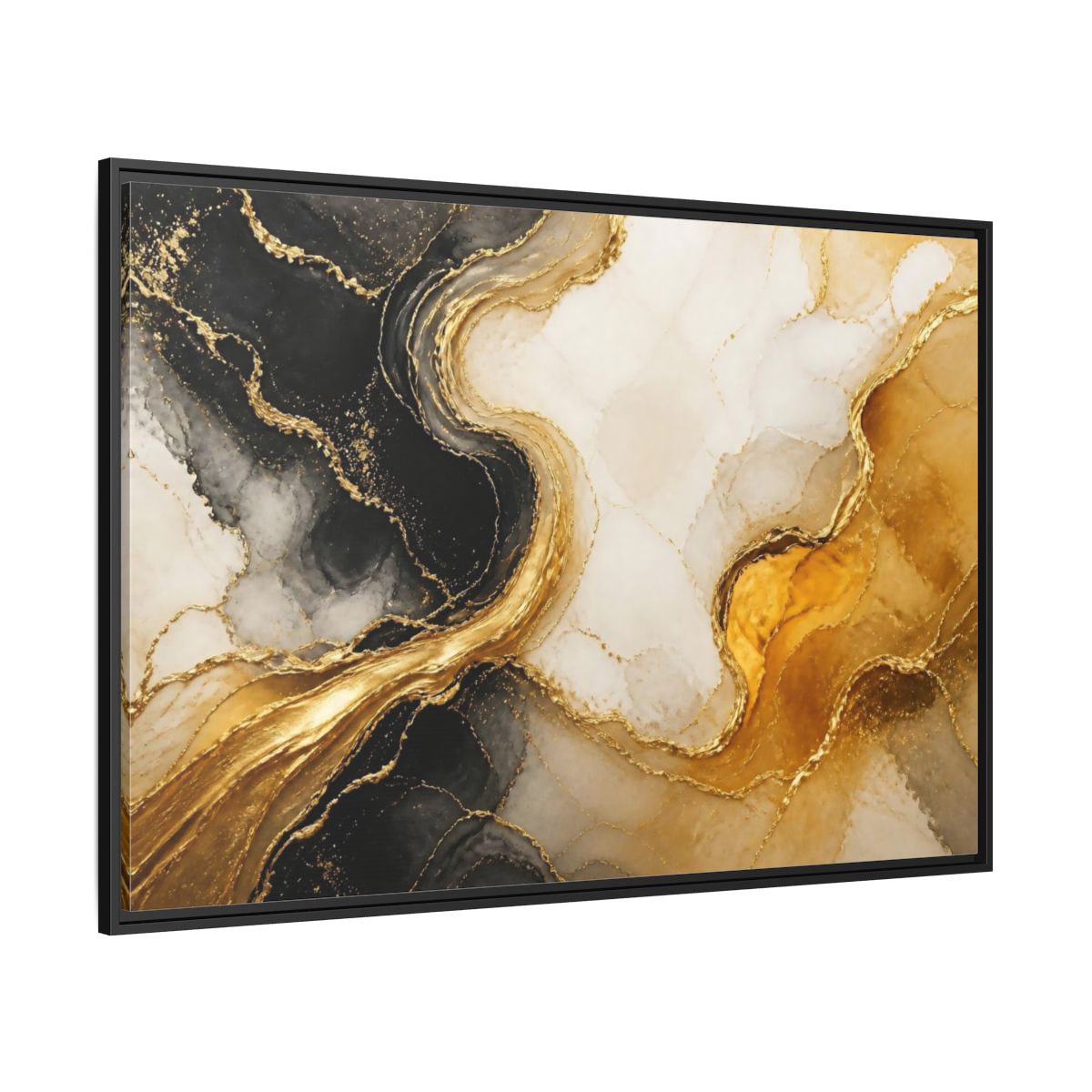 Side Mockup 12. Abstract Gold Veins shown as framed canvas print