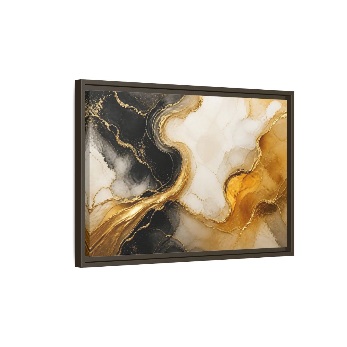 Side Mockup 2. Abstract Gold Veins shown as framed canvas print