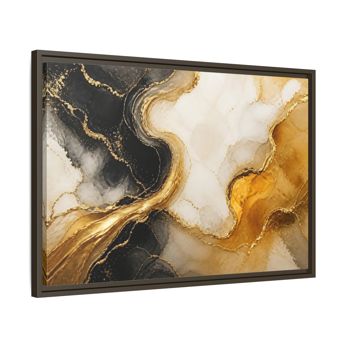 Side Mockup 11. Abstract Gold Veins shown as framed canvas print