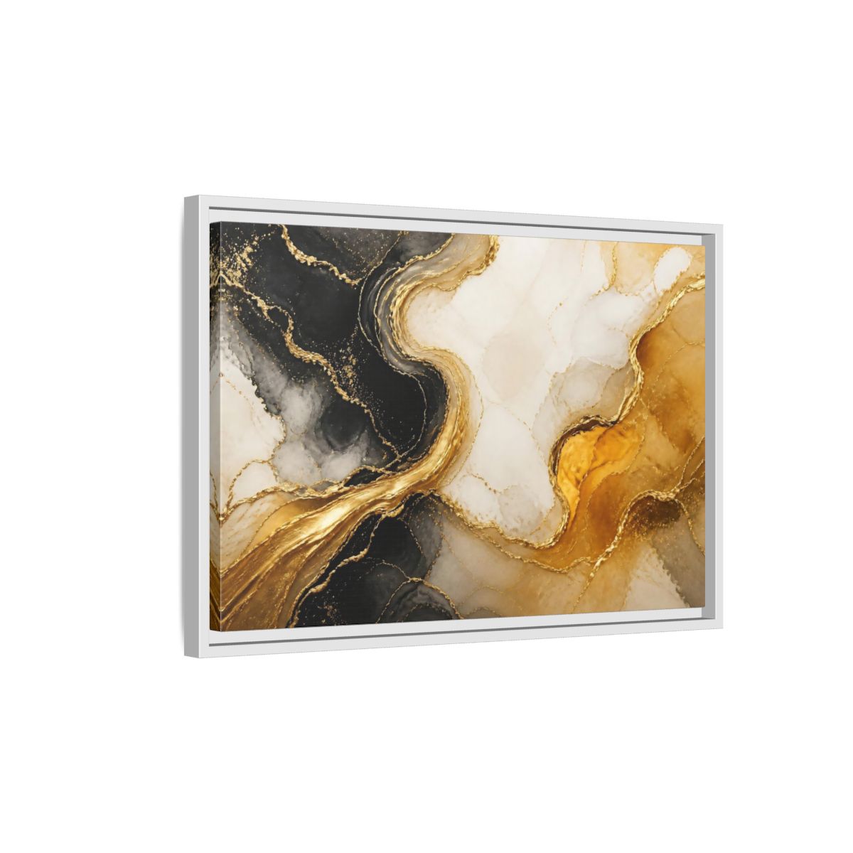 Side Mockup 1. Abstract Gold Veins shown as framed canvas print