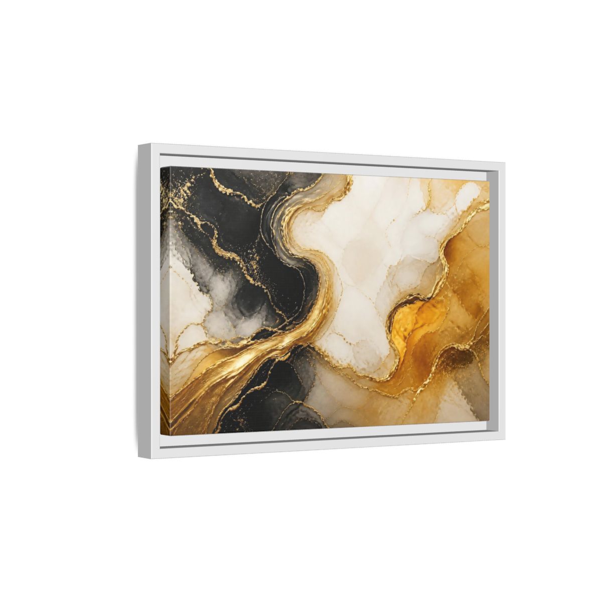 Side Mockup 4. Abstract Gold Veins shown as framed canvas print
